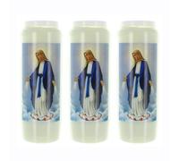 Lot de 3 Bougies de Neuvaine de la Vierge Miraculeuse 17,5cm - Bougie Neuvaine - Culte Chrétien en Cire végétale