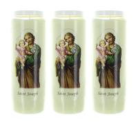 Lot de 3 Bougies de neuvaine de Saint Joseph 17,5cm - Bougie Neuvaine - Culte Chrétien en Cire végétale