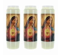 Lot de 3 Bougies de Neuvaine Sacré Coeur de Jésus 17,5 cm - Bougie Neuvaine - Culte Chrétien en Cire végétale