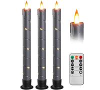 Lot de 3 bougies LED avec fonction minuterie - Flamme clignotante - En cire véritable - Avec télécommande - 2 x 25 cm - Pour décoration de Noël, de chambre, mariage et fête - Gris