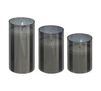 Lot de 3 Bougies LED en Verre "Sena" 15cm Noir