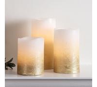 Lights4fun Lot de 3 Bougies Pilier LED en Cire Dorée Effet Ombré à Piles