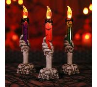 Lot de 3 Bougies LED Sans Flamme pour Halloween, Bougie Decorative à Piles en Forme de Squelette, Bougies Scintillantes et Effrayantes, pour Décoration de Fête d'Halloween