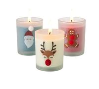 Lot de 3 bougies parfumées de Noël en verre avec motif Père Noël, rennes et pain d'épices - Parfums d'hiver - Décoration festive et coffret cadeau pour les vacances