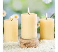 Lot de 3 bougies piliers en cire d'abeille - Sans parfum - 105 heures de combustion - Sans fumée - Pour la maison, la prière, les urgences, les gouttes - Sans fumée - 5,1 x 7,6 cm - Blanc ivoire