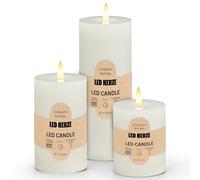 Lot de 3 bougies piliers LED en cire véritable avec fonction minuterie et télécommande - Bougies réalistes flamme vacillante blanc chaud Ø 7 cm - Bougies électriques en cire blanche comme décoration