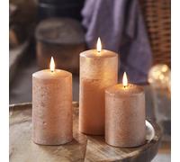 Lights4fun Lot de 3 Bougies Cierges Cuivrées TruGlow® en Vrai Cire à LED Blanc Chaud à Piles pour Intérieur