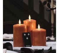 Lot de 3 Bougies Piliers TruGlow® à LED Orange Moucheté