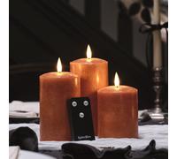 Lights4fun Lot de 3 Bougies Orange Mouchetées TruGlow® en Vrai Cire à LED Blanc Chaud à Piles pour Intérieur