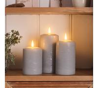 Lights4fun Lot de 3 Bougies Piliers TruGlow® Grises à LED Blanc Chaud Télécommandées