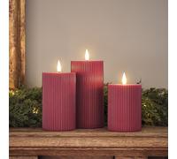 Lot de 3 Bougies Piliers TruGlow® Prune Finition Rainurée à LED avec Télécommande