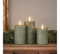 Lot de 3 Bougies Piliers TruGlow® Vertes Effet Vieilli à LED avec Télécommande