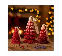Lot de 3 Bougies Sapin de Noël par MMOBIEL - Bougies Parfumées Artisanales en Cire de Soja in Grand, Moyen, Petit - Parfum Genévrier & Lavande - Décoration Intérieure De Noël - Idée Cadeau - Rouge