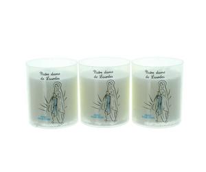Lot de 3 bougies veilleuses Notre Dame de Lourdes 6cm - Bougie Votive - Culte Chrétien en Cire végétale