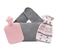 Lot de 3 bouillotte grises en caoutchouc naturel de qualité supérieure avec housses en fourrure pelucheuse pour soulager la douleur au niveau de la taille, du dos, du cou, des épaules - Thérapie par