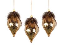 Lot de 3 Boules de Noël à Paillettes dorées en Forme de Goutte d'eau de 14 cm - Décorations à Suspendre pour Sapin de Noël sur Le thème des Contes de fées