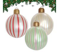 Lot de 3 boules de Noël dorées - Boules de Noël extra larges - Décoration gonflable en PVC avec motif à rayures - Ballon gonflable géant pour l'intérieur, la cour