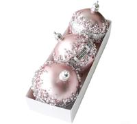 Lot de 3 boules de Noël en plastique mat de 8 cm avec paillettes roses et citrouille dorée pour sapin et décorations de fête avec influence européenne (B)