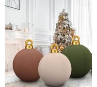 Lot de 3 boules de Noël géantes gonflables en velours de 60 cm, boules de Noël floquées en PVC, grandes décorations gonflables de vacances, décoration de cour gonflable