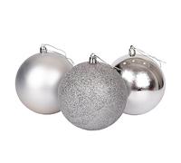 Lot de 3 Boules de Noël incassables argentées de 10 cm - Décorations de Noël à Suspendre - Brillantes, Mates, pailletées