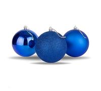Lot de 3 Boules de Noël incassables de 10 cm - Bleu - Décorations de Noël à Suspendre - Brillantes, Mates, pailletées
