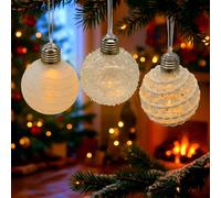 Lot de 3 boules de Noël LED satinées - 8 cm - Avec batterie - En plastique - Éclairage blanc chaud - Décoration d'arbre de Noël - Boule lumineuse avec lumière - Décoration de sapin de Noël