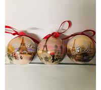 Lot de 3 Boules de Noel Paris Tour Eiffel - Taille Moyenne - Matiere Plastique