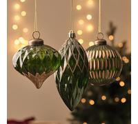 Lot de 3 Boules de Noël Vertes à Finition Dorée Effet Ancien