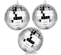 Lot de 3 Boules disco décoratives à paillettes Suspendre,Argentées Boules à Facettes Miroir,Décoration de Gâteau,pour Sapin de Noël, Mariage,fête Anniversaire,Décoration de fête des années 80,90(10cm)