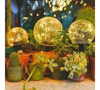 Lot de 3 Boules Lumineuses Micro LED solaires en Verre craquelé