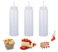 Lot de 3 bouteilles à presser en plastique blanc de 680,4 g pour condiments - Bouteilles à presser multi-usages pour ketchup, huile, confiture, sauce barbecue, vinaigrettes, grillades, sirop