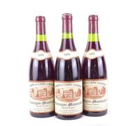lot de 3 bouteilles chassagne-montrachet domaine des hautes-cornières rouge 1988 - bourgogne