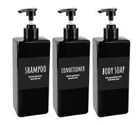 Lot de 3 bouteilles de shampooing à remplir - 500 ml - Distributeur de shampoing rechargeable - En plastique - Distributeur de gel douche - Distributeur de lessive avec étiquettes - Pour douche et