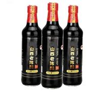 Lot de 3 Bouteilles de Vinaigre de Shanxi 500 Ml (16,9 Fl Oz), Vieilli 5 Ans, Fermentation Naturelle, Vinaigre de Riz Noir Chinois Ancestral et Affiné.