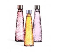 Lot de 3 bouteilles d'eau en verre vintage 750 ml - Structure diamant - Bouteilles en verre colorées avec bouchon à visser - Carafe pour eau, jus et boissons - Couleurs pastel (diamant violet gris