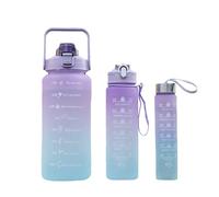Lot de 3 bouteilles d'eau portables étanches avec marqueur de temps et cordon de serrage