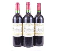 lot de 3 bouteilles margaux château dauzac grand cru classé rouge 2002 - bordeaux