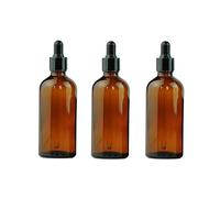 Lot de 3 bouteilles rondes en verre ambré pour huiles essentielles avec compte-gouttes en verre 100 ml