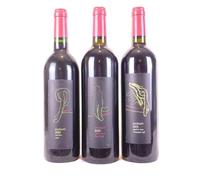 lot de 3 bouteilles vin de pays de carcassonne podium - elevé en cuve inxox - fût de chêne français et américain - rouge 2005