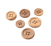 Lot de 3 boutons bois petit rebord 4 trous bois naturel - Taille 13mm