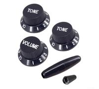 Lot de 3 boutons de réglage ST pour guitare électrique + 2 boutons de barre en plastique robuste en noir, jaune, blanc pour amplificateur de guitare (noir + blanc)