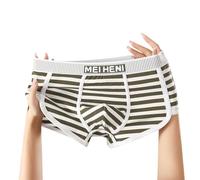 Lot de 3 boxers à rayures en coton pour homme avec poche convexe en forme de U, respirant, doux, soutien bombé, pour homme (XL, vert)