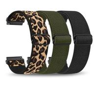 Lot de 3 Bracelet pour Garmin Venu 2S/Venu 3S/Vivomove 3S/Vivoactive 4S Femme, 18mm Bracelets de Remplacement en Nylon pour Garmin Montre 18 mm (Noir + vert foncé + imprimé léopard, 18mm)