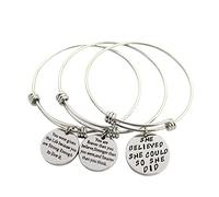 Lot de 3 bracelets à breloques ronds avec message gravé pour femme - En acier inoxydable plaqué argent, 2.6 inches, Acier inoxydable, Pas de gemme