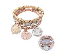 Lot de 3 bracelets à chaîne pop-corn pour femme avec breloque arbre de vie, le bracelet à breloques est un cadeau d'amitié pour les amis, bracelet manchette en argent (tricolore)