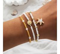 Lot de 3 bracelets à pendentif festonné en résine de style bohème avec perles de riz et perles de riz, bijoux tendance faits à la main sur le thème de la plage pour femme