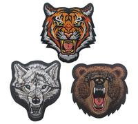 Lot De 3 Bracelets Animaux Rugissants, Bracelets Brodés Tactiques, Autocollants Badges Animaux, Patchs En Tissu Tigre, Loup, Ours, Badges Vêtements Et Chapeaux, Patchs Magiques