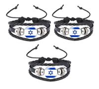Lot de 3 bracelets avec drapeau israélien, support avec épingle du drapeau israélien, support Israël avec bracelet, bracelets réglables