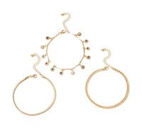 Lot de 3 bracelets de cheville doubles argentés avec des fleurs colorées mélangées avec de petites marguerites contrastées - Chaussures de plage minimalistes - Lot de 3 bracelets de peur pour (or,