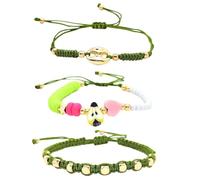 Lot de 3 bracelets de perles de style ethnique avec perles de verre de nez de cochon et charme de fruit d'argile pour femmes Vêtements décontractés